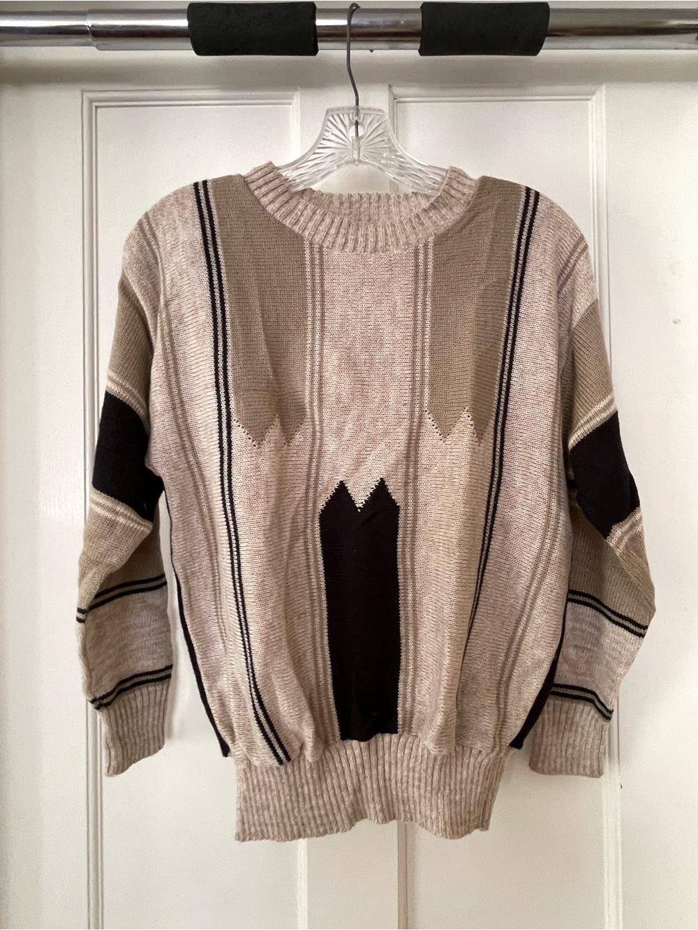Vintage Beige and Black Patterned Crewneck Sweater Made in USA